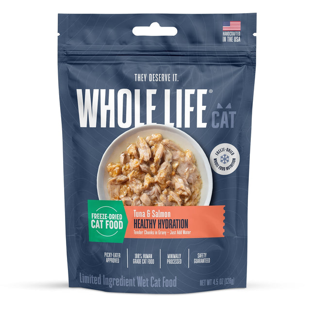 Hydrating Snack and Meal Complement For Cats – Shredded Salmon with Tuna Chunks in Gravy