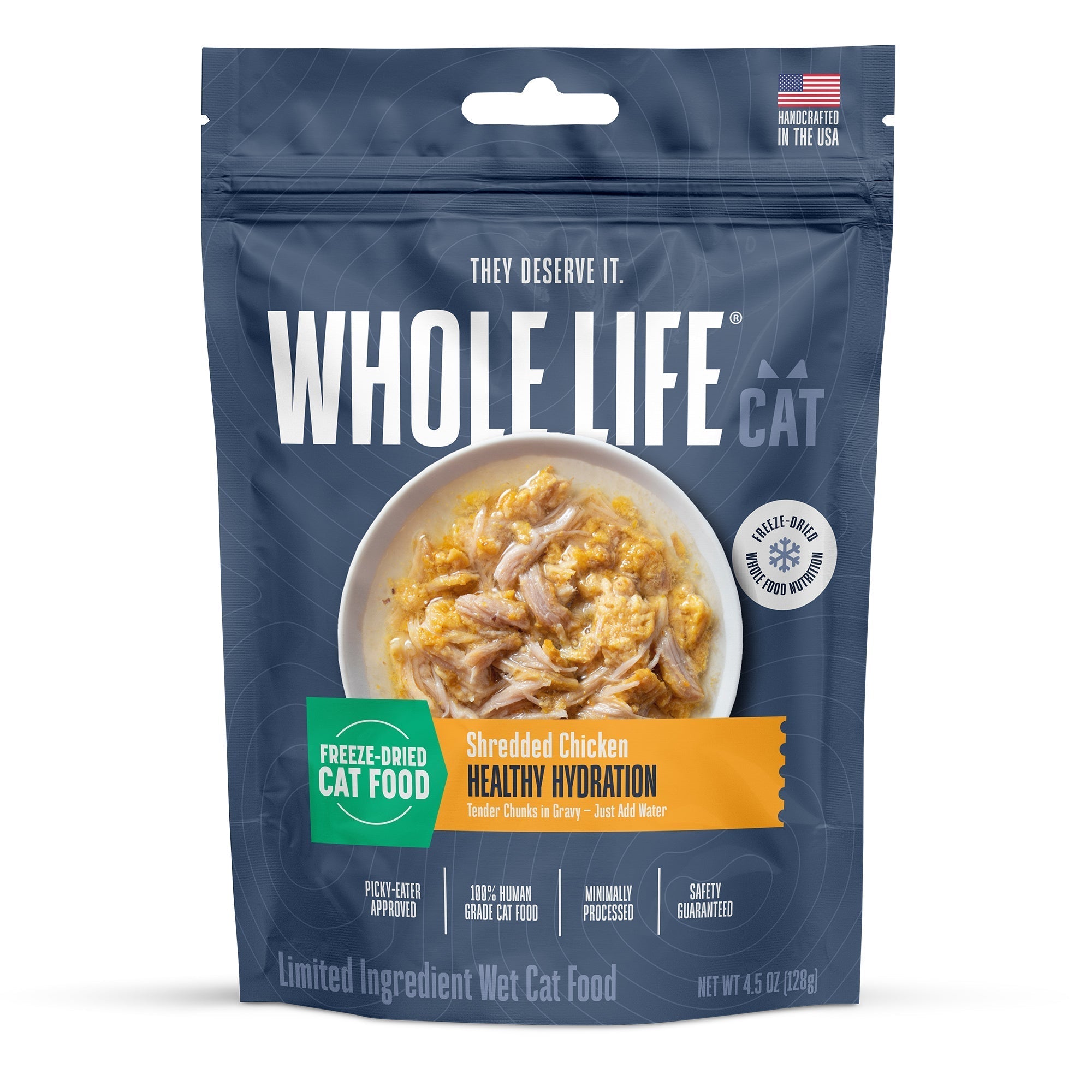 Hydrating Snack and Meal Complement For Cats – Shredded Chicken Chunks in Gravy