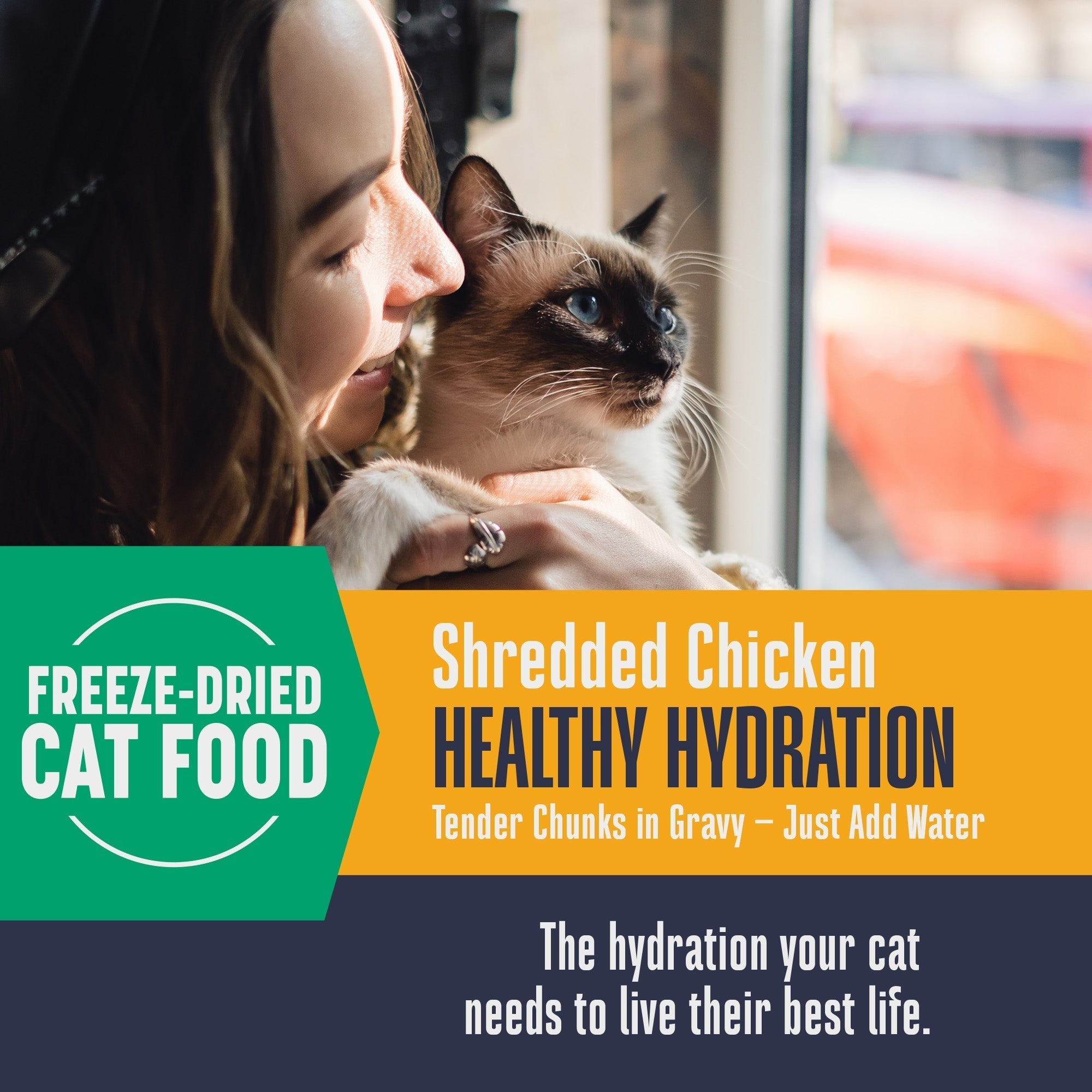 Hydrating Snack and Meal Complement For Cats – Shredded Chicken Chunks in Gravy