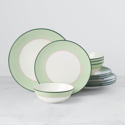 Make It Pop 12-Piece Dinnerware Set - Green/Pink