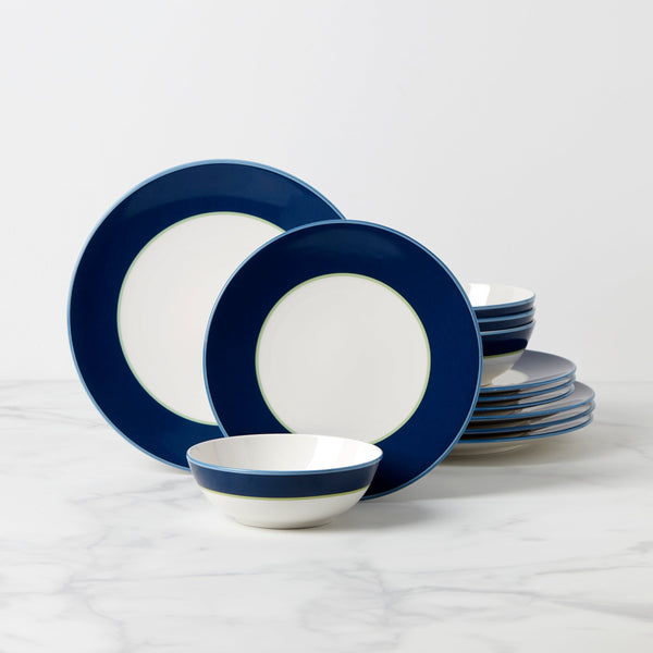 Make It Pop 12pc Dinnerware Set, Navy/Green