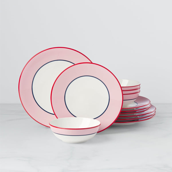 Make It Pop 12pc Dinnerware Set, Pink/Navy