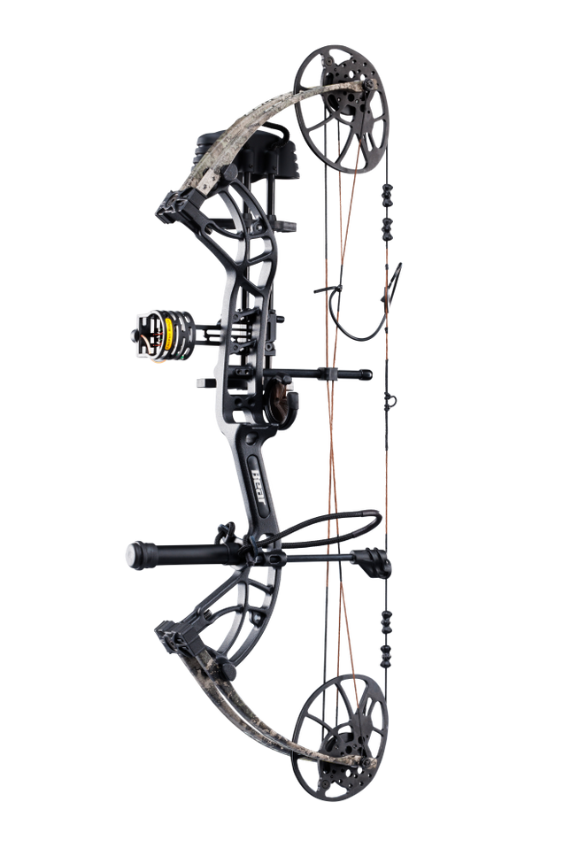 Bear Archery Cruzer G4 RTH compound bow with True Timber Strata limbs, featuring compact riser and lightweight design.
