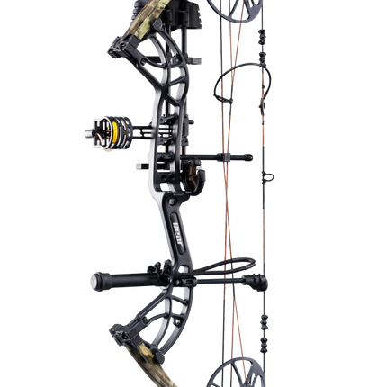 Left facing Bear Cruzer G4 RTH compact bow in color Mossy Oak Roots.