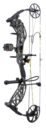 Side view showcasing Bear Adapt 2 RTH hunting bow in color True Timber Strata with Trophy Ridge ready-to-hunt accessories. 