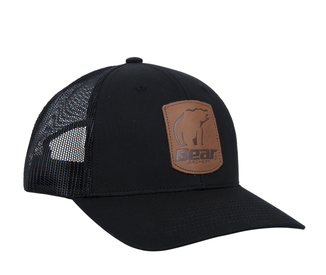 Bear Archery Black Leather Patch Hat - bear archery hat