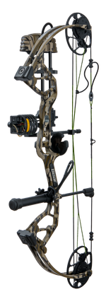The Bear Archery Gamekeeper bow, in color Mossy Oak Bottomland equipped with Ready-to-hunt package from Trophy Ridge. - Kids Compound Bow - Youth Bow for Hunting 