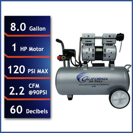 California Air Tools 1 HP 8 Gallon Ultra Quiet and Oil-Free Aluminum Tank Wheelbarrow Air Compressor